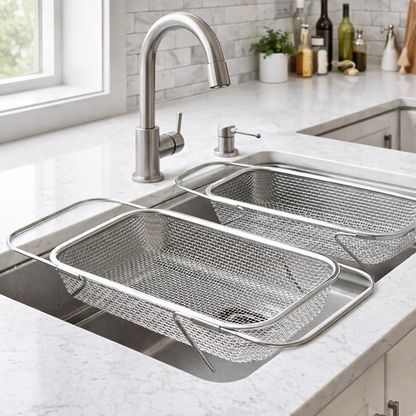 Elvanius® Extendable Over-the-Sink Stainless Steel Colander & Dish Drainer